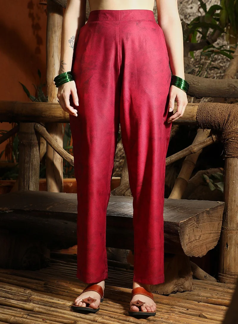 Qissa  Women's Rouge Pink Poppy Flora Kurti With Trousers For Casual Wear | Round Neck | Long Sleeves | 2 Piece Kurta Set Designed With Comfort Fit For Everyday Ethnic Wear for Women | Best Price UAE